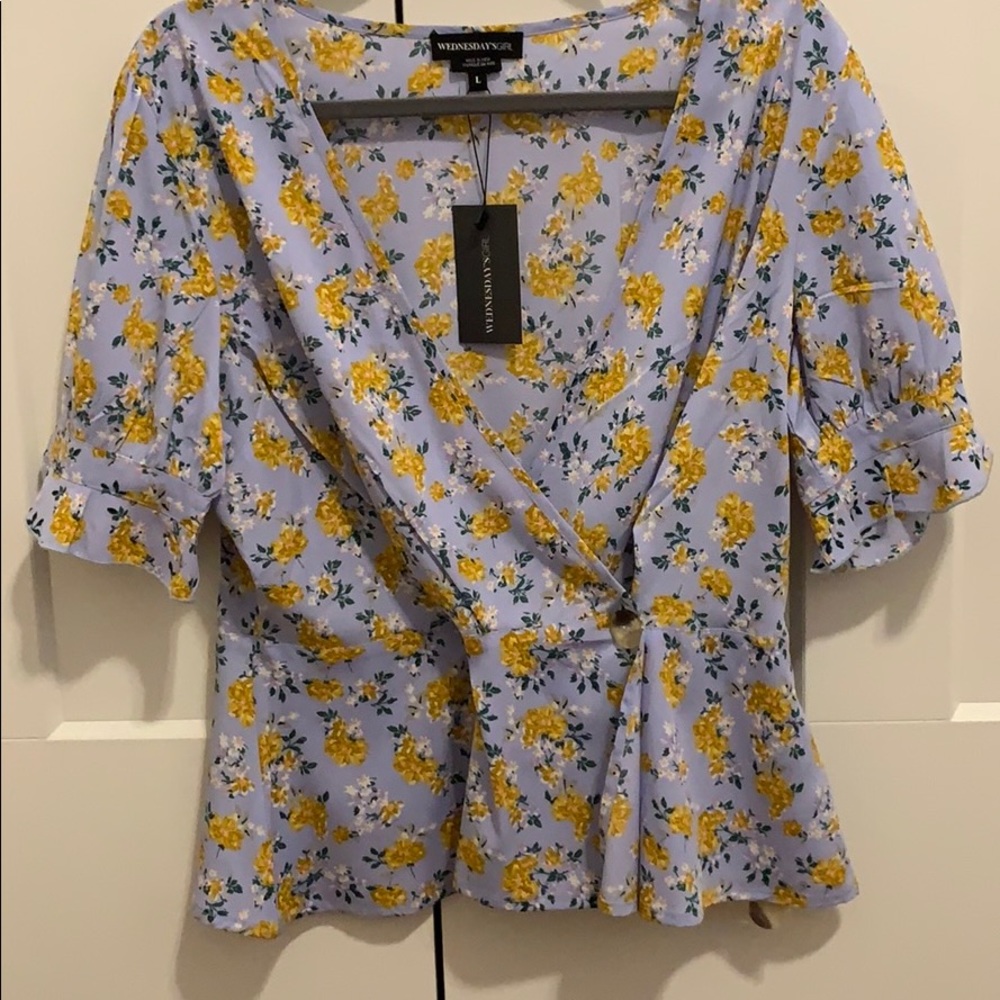 Size Large, Wednesday’sGirl Floral Wrap Blouse